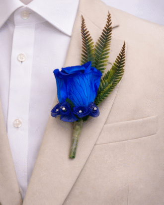 Royal Blue Rose Boutonniere with Matching Tie – Groom Wedding Set for Men