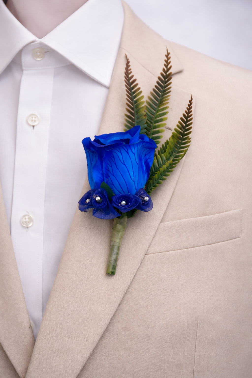 Royal Blue Rose Boutonniere with Matching Tie – Groom Wedding Set for Men