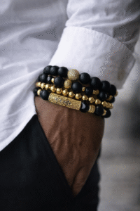 Black And Gold Bead Bracelet Set For Men (Ewuare)