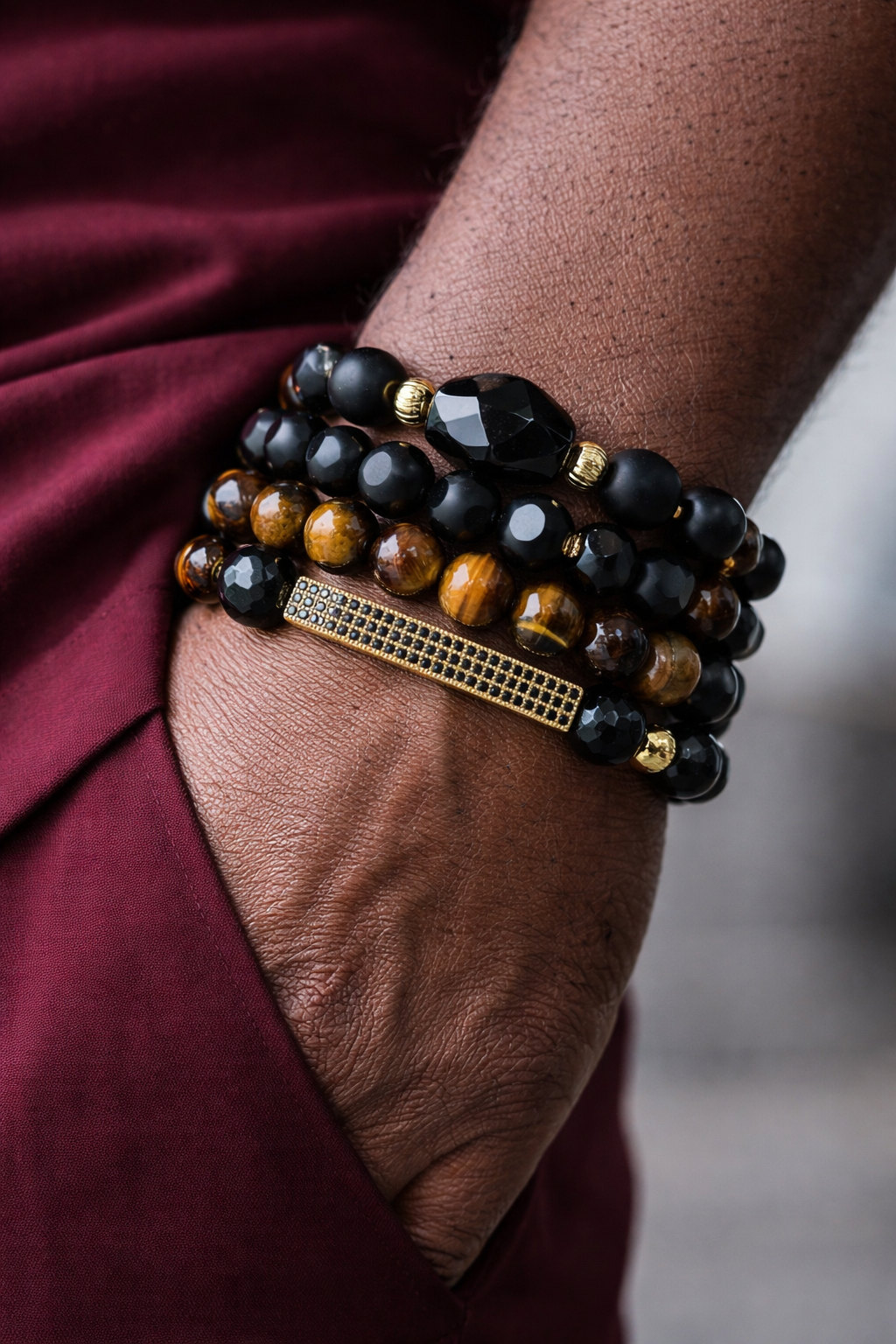 Brown Bead Mens Bracelet Set (Lamidi)