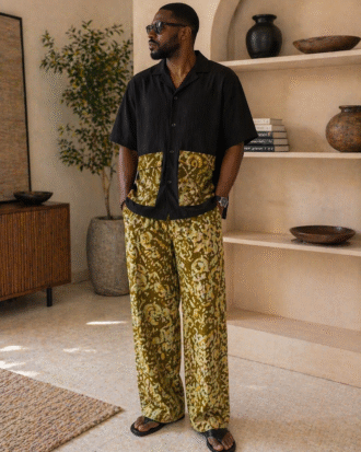 Mens Adire Two Piece Lounge Outfit (Gen M Brown).