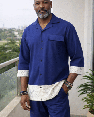 Navy blue mens two piece mensah