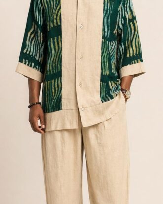 Carton Brown Mens Two Piece (Papayy Green Adire Print)