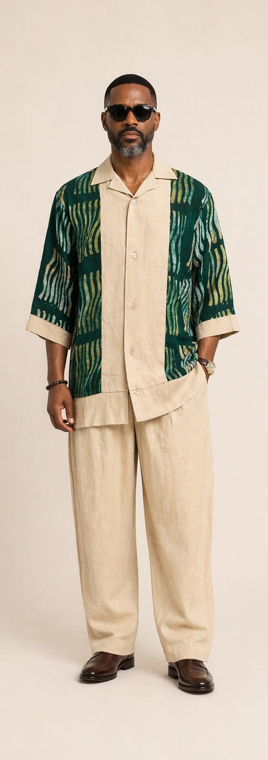 Carton Brown Mens Two Piece (Papayy Green Adire Print)
