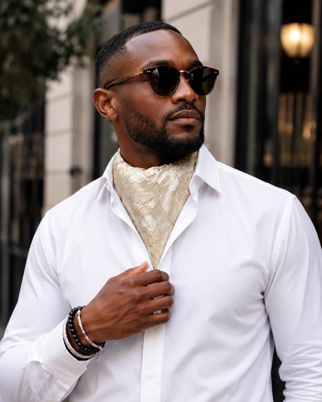 cream luxury ascot tie for men