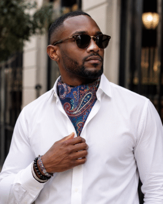 blue paisley ascot tie for men