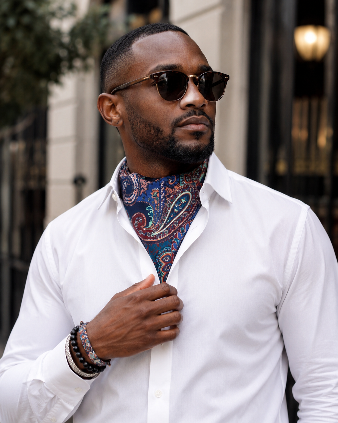 blue paisley ascot tie for men
