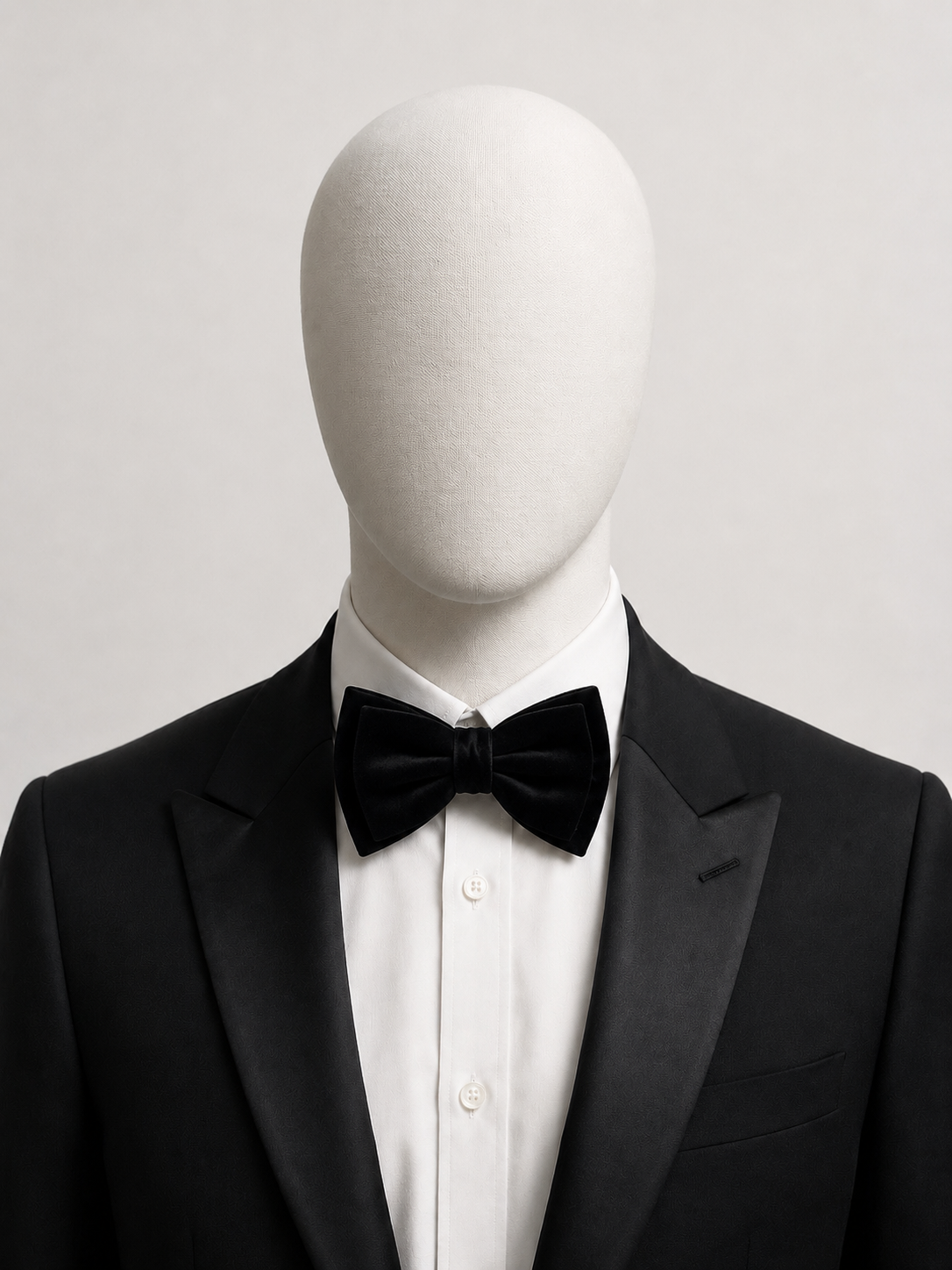 Black Men’s Velvet Bow Tie (Falano Double) by The Indulgence worn with a black tuxedo and white dress shirt