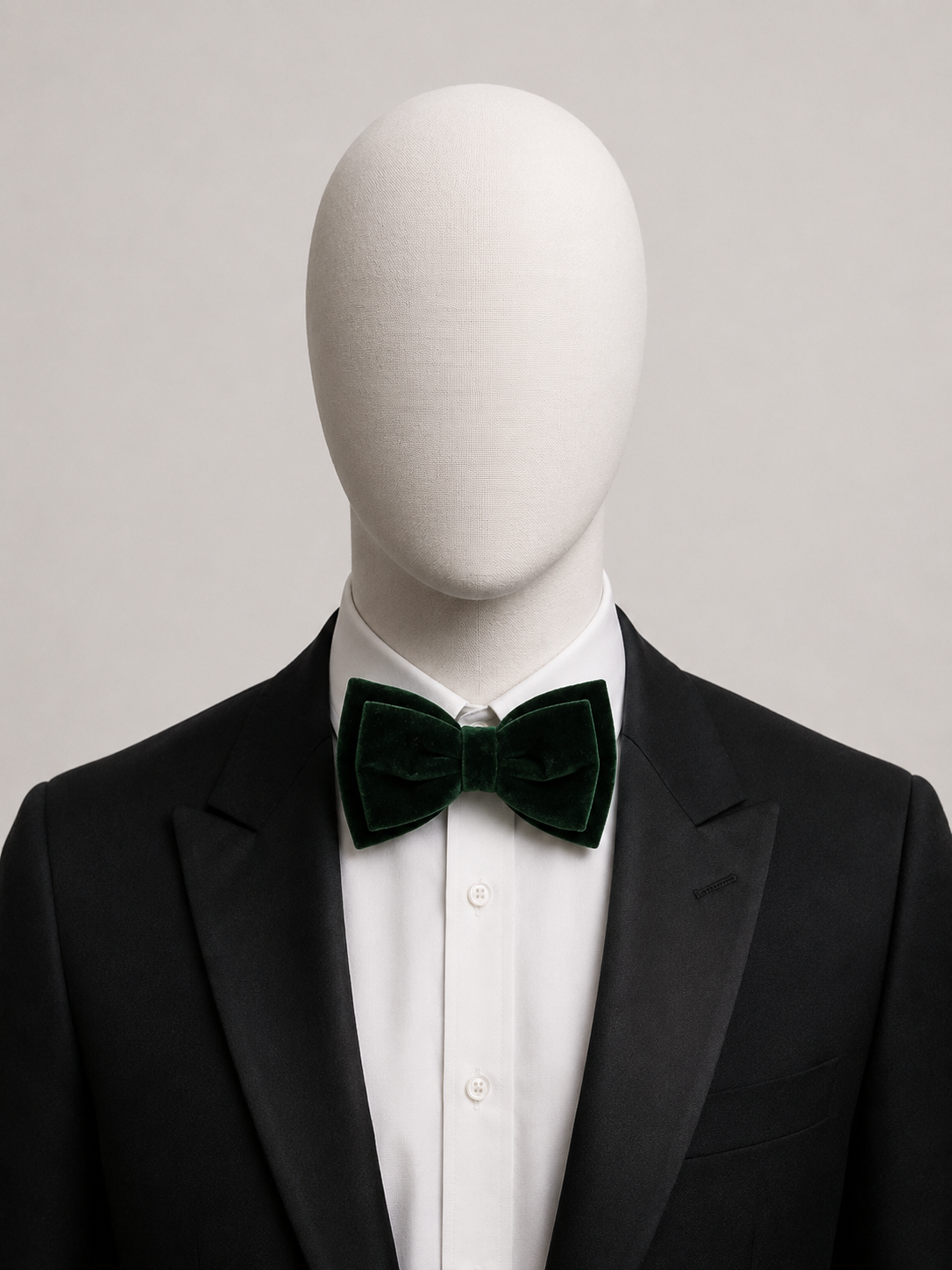 Emerald Green Men’s Velvet Bow Tie (Falano Double) by The Indulgence worn with a black tuxedo and white dress shirt