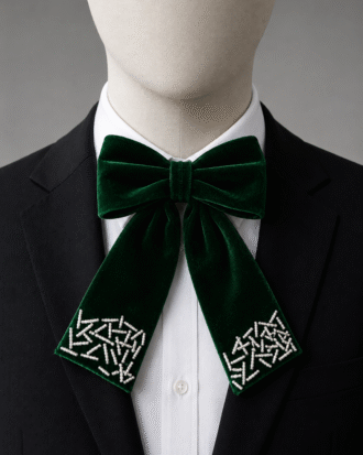 Green Luxury Wedding Velvet Bow Tie with Hand-Beaded Detail for Men