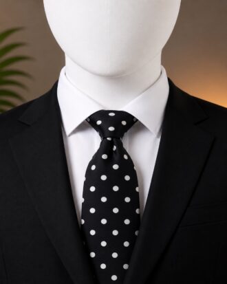 Black Polka Dot Men’s Tie on White Faceless Mannequin