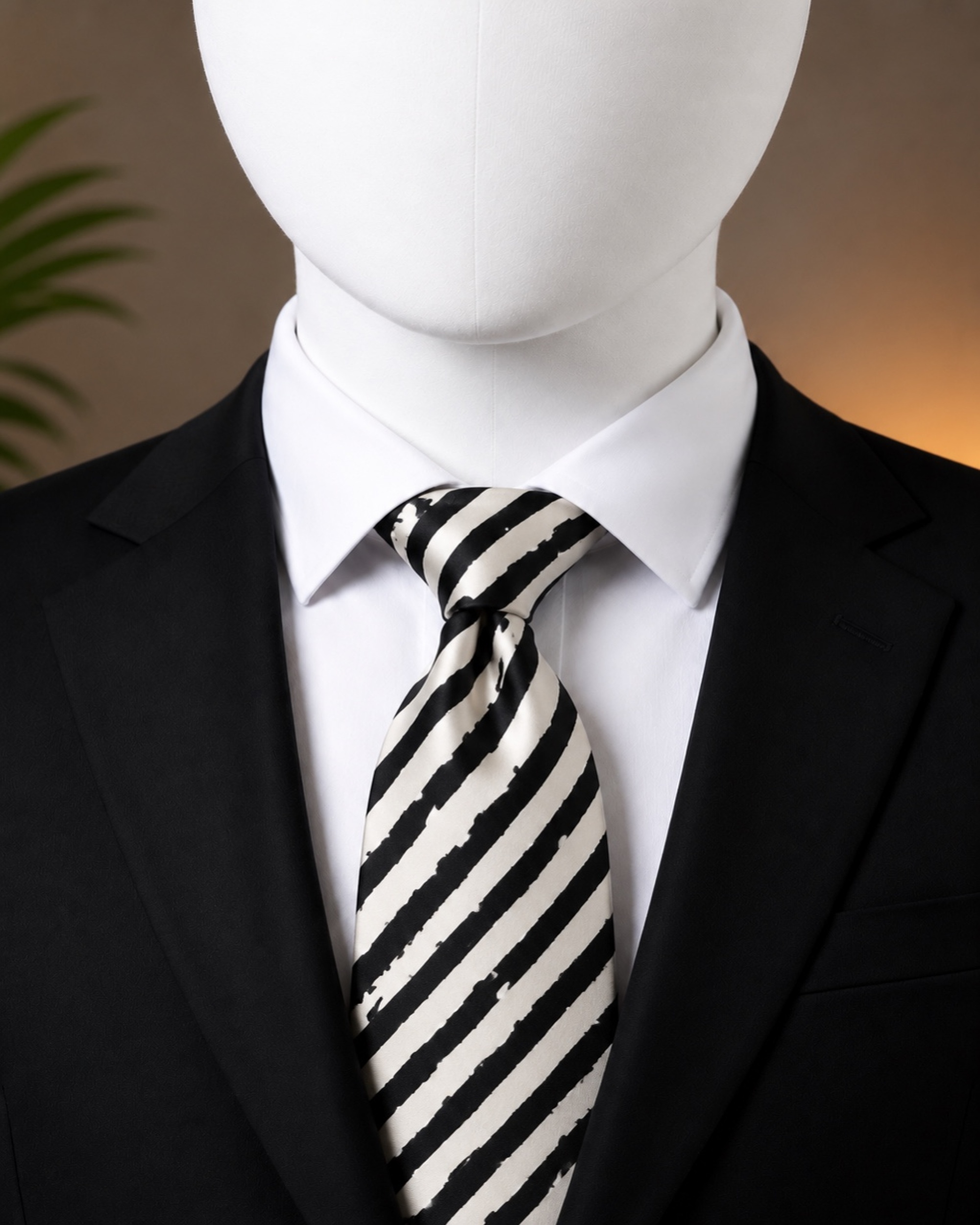 Monochrome Stripe Men’s Tie on White Faceless Mannequin