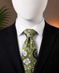 Olive Green Floral Men’s Tie (The Indulgence)