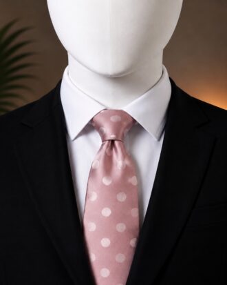 Rose Gold Polka Dot Men’s Tie on White Faceless Mannequin