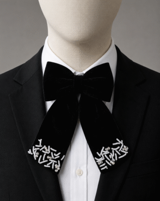 Black Luxury Wedding Velvet Bow Tie with Hand-Beaded Detail for Men